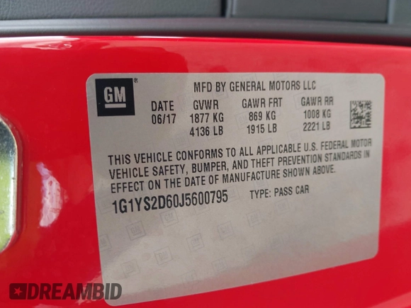 2018 Chevrolet Corvette Z06 2LZ with VIN 1G1YS2D60J5600795, listed as a IAAI auction lot 42217399 with 17,427 mi miles and . Bid and sale history available at DreamBid. Image 9.