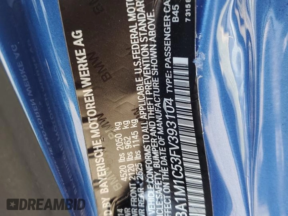 2015 BMW 2 Series M235i with VIN WBA1M1C53FV393104, listed as a Copart auction lot 71143703 with 12,025 mi miles. Bid and sale history available at carsss.com. Image 12.