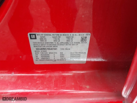 2014 Chevrolet Silverado 1500 LT with VIN 3GCUKREC7EG427441, listed as a IAAI auction lot 41576731 with 145,127 mi miles. Bid and sale history available at carsss.com. Image 9.