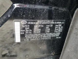 2022 Hyundai Santa Fe SE with VIN 5NMS1DAJ3NH383945, listed as a Copart auction lot 46654215 with 38,510 mi miles and Salvage Title. Bid and sale history available at carsss.com. Image 13.