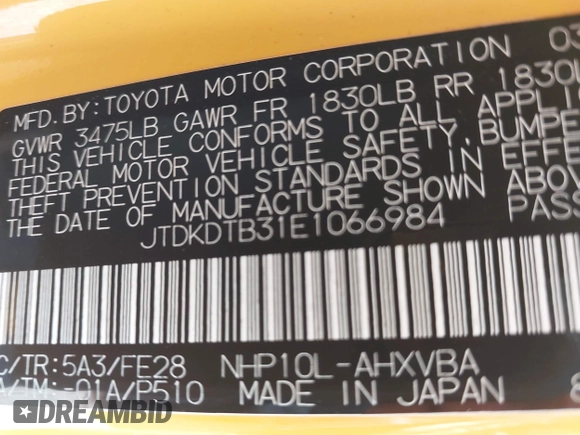 2014 Toyota Prius One z VIN JTDKDTB31E1066984, wystawiony jako IAAI lot #42261574 z przebiegiem 163 378 mil mil oraz . Historia ofert i sprzedaży dostępna na DreamBid. Obrazek 9.