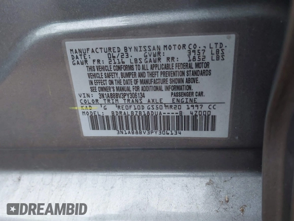 2023 Nissan Sentra S with VIN 3N1AB8BV3PY306134, listed as a IAAI auction lot 41485153 with 29,926 mi miles and . Bid and sale history available at DreamBid. Image 9.
