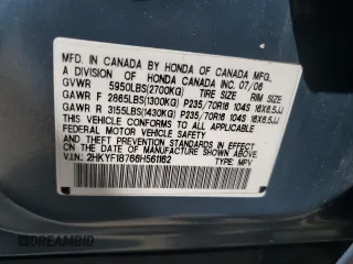 2006 Honda Pilot EX-L with VIN 2HKYF18766H561162, listed as a Copart auction lot 79991654 with 126,277 mi miles and Non Repairable. Bid and sale history available at DreamBid. Image 12.