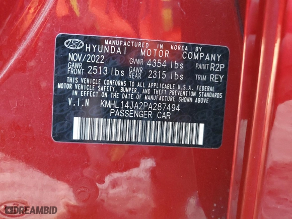 2023 Hyundai Sonata SEL with VIN KMHL14JA2PA287494, listed as a Copart auction lot 80284034 with 56,117 mi miles and Salvage Title. Bid and sale history available at carsss.com. Image 12.