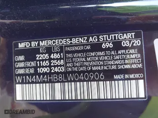2020 Mercedes-Benz GLB with VIN W1N4M4HB8LW040906, listed as a IAAI auction lot 41627809 with 80,667 mi miles. Bid and sale history available at carsss.com. Image 9.