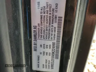 2009 Smart fortwo Pure with VIN WMEEJ31X49K224990, listed as a Copart auction lot 52111335 with 72,317 mi miles and Salvage Title. Bid and sale history available at carsss.com. Image 13.