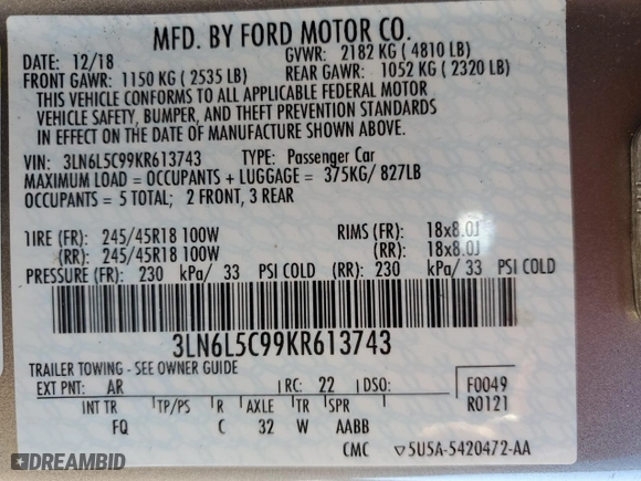 2019 Lincoln MKZ Reserve I with VIN 3LN6L5C99KR613743, listed as a Copart auction lot 84550654 with NaN miles and Salvage Title. Bid and sale history available at carsss.com. Image 12.