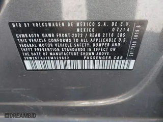 2014 Volkswagen Jetta Sedan S with VIN 3VW2K7AJ1EM329682, listed as a IAAI auction lot 41715820 with 182,782 mi miles. Bid and sale history available at carsss.com. Image 9.