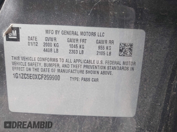 2012 Chevrolet Malibu 1LT with VIN 1G1ZC5E0XCF269900, listed as a IAAI auction lot 42218533 with 168,000 mi miles and . Bid and sale history available at DreamBid. Image 9.