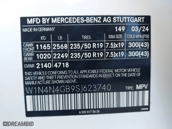 2025 Mercedes-Benz GLA with VIN W1N4N4GB9SJ623740, listed as a IAAI auction lot 42002978 with 3,024 mi miles. Bid and sale history available at carsss.com. Image 9.