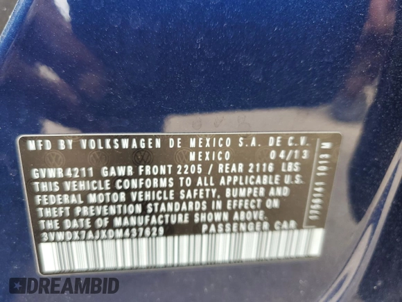 2013 Volkswagen Jetta SE z VIN 3VWDX7AJXDM437629, wystawiony jako Copart lot #73959494 z przebiegiem 161 457 mil mil oraz Nie do naprawy • Non repairable. Historia ofert i sprzedaży dostępna na DreamBid. Obrazek 12.