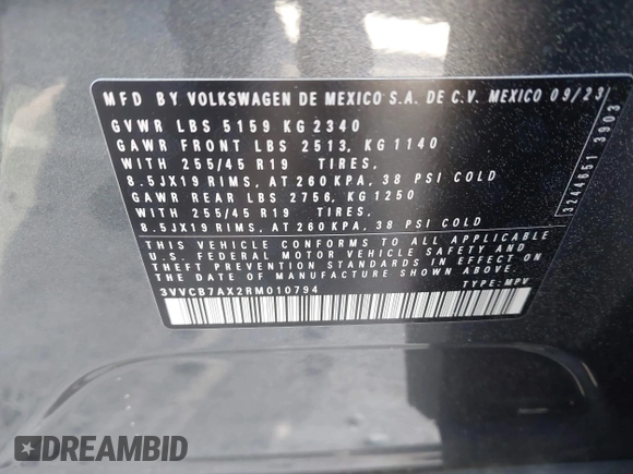 2024 Volkswagen Tiguan SE R-Line Black с VIN 3VVCB7AX2RM010794, выставлен на аукционе IAAI как лот 41894596 с пробегом 25 136 миль миль и . История ставок и продаж доступна на DreamBid. Изображение 9.
