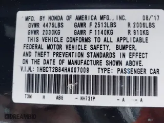 2017 Honda Accord Coupe EX-L V6 with VIN 1HGCT2B84HA007009, listed as a IAAI auction lot 41073715 with 114,869 mi miles. Bid and sale history available at carsss.com. Image 9.