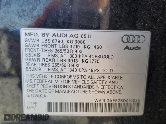 2011 Audi Q7 Premium Plus z VIN WA1LGAFE2BD010035, wystawiony jako Copart lot #52899425 z przebiegiem 148 268 mil mil oraz Czysty tytuł • Clean title. Historia ofert i sprzedaży dostępna na DreamBid. Obrazek 13.