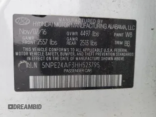 2017 Hyundai Sonata 2.4L with VIN 5NPE24AF3HH523795, listed as a Copart auction lot 51912375 with 90,141 mi miles and Salvage Title. Bid and sale history available at DreamBid. Image 12.