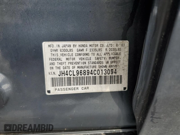2004 Acura TSX with VIN JH4CL96894C013094, listed as a Copart auction lot 43505365 with 148,259 mi miles and Salvage title. Bid and sale history available at DreamBid. Image 14.