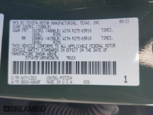 2021 Toyota Tundra Platinum z VIN 5TFAY5F10MX035676, wystawiony jako Copart lot #73296214 z przebiegiem Nie podano mil oraz Szkoda całkowita • Salvage title. Historia ofert i sprzedaży dostępna na DreamBid. Obrazek 12.