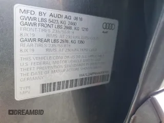 2017 Audi Q5 Premium Plus with VIN WA1L2AFP4HA006109, listed as a Copart auction lot 57851885 with 73,646 mi miles and Salvage title. Bid and sale history available at DreamBid. Image 13.