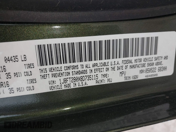 2008 Jeep Patriot Sport with VIN 1J8FT280X8D735115, listed as a IAAI auction lot 42714538 with 182,721 mi miles and . Bid and sale history available at DreamBid. Image 9.