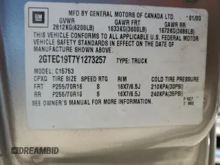 2000 GMC New Sierra 1500 SLE with VIN 2GTEC19T7Y1273257, listed as a Copart auction lot 73418164 with 256,169 mi miles and Clean Title. Bid and sale history available at carsss.com. Image 12.