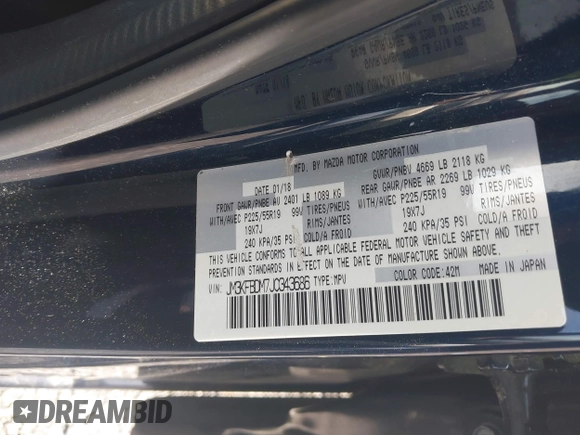 2018 Mazda CX-5 Grand Touring with VIN JM3KFBDM7J0343686, listed as a IAAI auction lot 41813638 with 74,084 mi miles. Bid and sale history available at carsss.com. Image 9.
