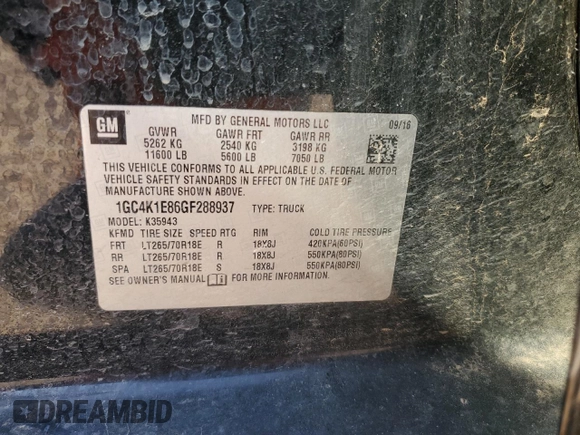 2016 Chevrolet Silverado 3500HD High Country with VIN 1GC4K1E86GF288937, listed as a Copart auction lot 75991014 with 135,696 mi miles and Salvage Title. Bid and sale history available at carsss.com. Image 12.