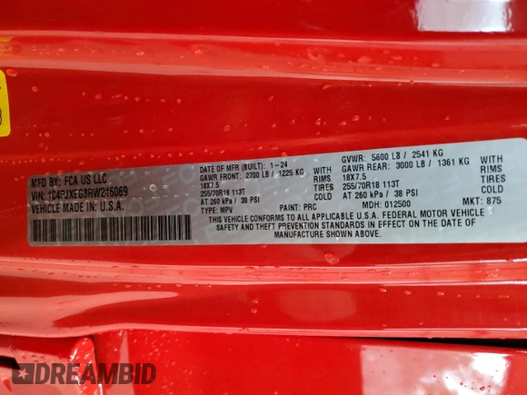 2024 Jeep Wrangler Sahara z VIN 1C4PJXEG8RW246069, wystawiony jako Copart lot #84146804 z przebiegiem 6 419 mil mil oraz Szkoda całkowita • Salvage title. Historia ofert i sprzedaży dostępna na DreamBid. Obrazek 13.