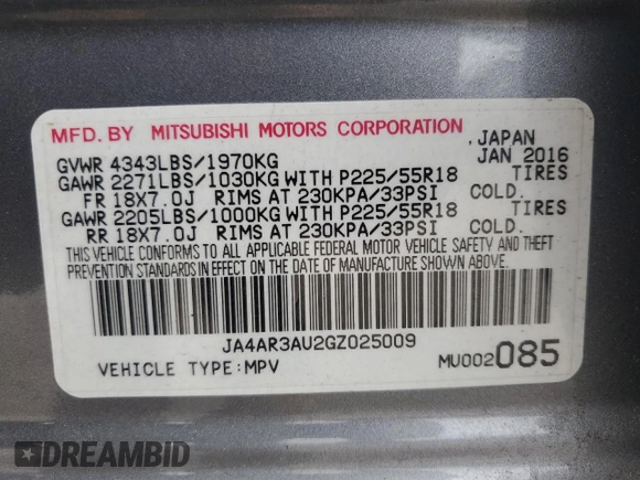 2016 Mitsubishi Outlander ES с VIN JA4AR3AU2GZ025009, выставлен на аукционе Copart как лот 60200765 с пробегом 110 858 миль миль и Списание • Salvage title. История ставок и продаж доступна на DreamBid. Изображение 13.