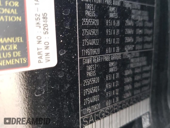 2019 Land Rover Range Rover with VIN SALGS2RE6KA520485, listed as a Copart auction lot 52770925 with 94,076 mi miles and Salvage title. Bid and sale history available at DreamBid. Image 12.