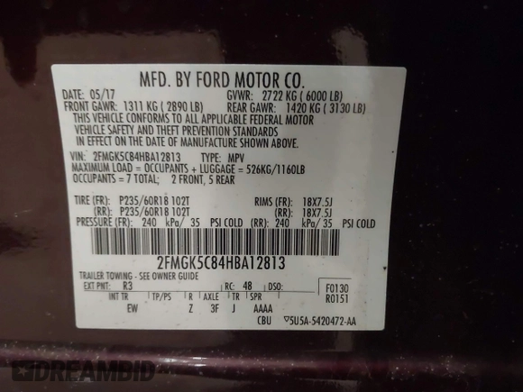 2017 Ford Flex SEL with VIN 2FMGK5C84HBA12813, listed as a IAAI auction lot 41687381 with 115,260 mi miles. Bid and sale history available at carsss.com. Image 9.