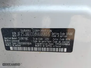 2018 Subaru Forester Premium with VIN JF2SJAEC0JH446815, listed as a IAAI auction lot 41710749 with 111,520 mi miles. Bid and sale history available at carsss.com. Image 9.
