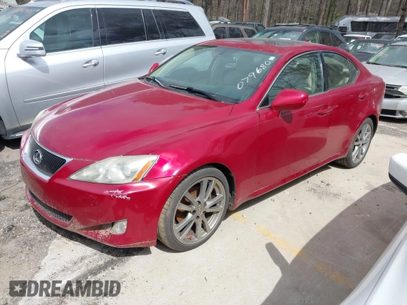 2008 Lexus IS with VIN JTHBK262685079680, listed as a IAAI auction lot 41852665 with 145,500 mi miles. Bid and sale history available at carsss.com. Image 2.