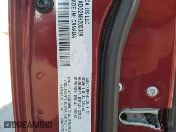 2022 Chrysler 300 Touring L with VIN 2C3CCADG2NH205389, listed as a Copart auction lot 87393514 with 14,948 mi miles and Salvage Title. Bid and sale history available at carsss.com. Image 15.