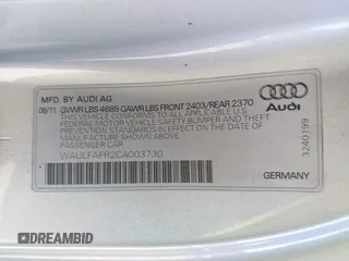 2012 Audi A5 Premium Plus z VIN WAULFAFR2CA003730, wystawiony jako IAAI lot #41659627 z przebiegiem 110 392 mil mil oraz . Historia ofert i sprzedaży dostępna na DreamBid. Obrazek 9.
