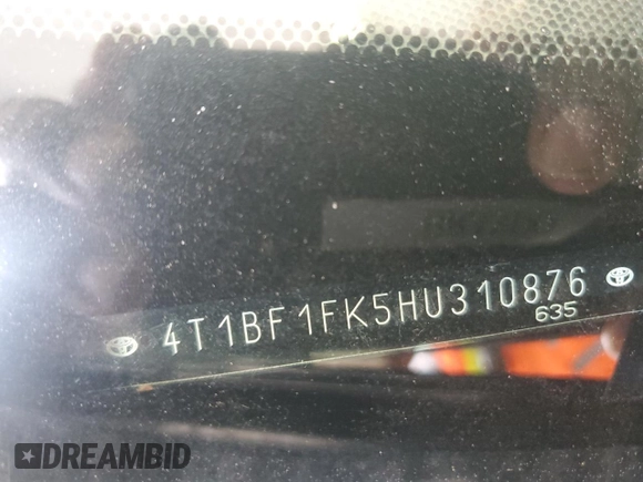 2017 Toyota Camry XLE with VIN 4T1BF1FK5HU310876, listed as a Copart auction lot 54325305 with Not Provided miles and Clean Title. Bid and sale history available at DreamBid. Image 13.