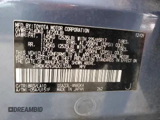 2010 Toyota RAV4 Ltd with VIN JTMDK4DV3AD013246, listed as a Copart auction lot 51169975 with 117,477 mi miles and Salvage Title. Bid and sale history available at carsss.com. Image 13.