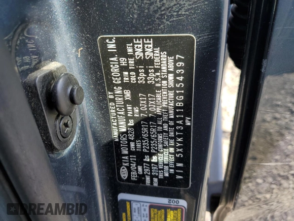 2011 Kia Sorento LX with VIN 5XYKT3A11BG154397, listed as a Copart auction lot 51229365 with 149,922 mi miles and Salvage Title. Bid and sale history available at carsss.com. Image 15.