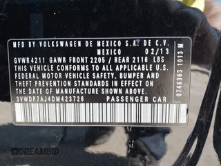 2013 Volkswagen Jetta SE with VIN 3VWDP7AJ4DM423726, listed as a IAAI auction lot 42269121 with 123,073 mi miles and . Bid and sale history available at DreamBid. Image 9.