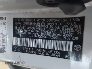 2007 Toyota Corolla CE with VIN JTDBR32E970105560, listed as a IAAI auction lot 42051354 with 140,451 mi miles and . Bid and sale history available at DreamBid. Image 9.