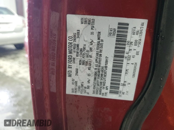2007 Ford Explorer XLT z VIN 1FMEU73E87UB10917, wystawiony jako Copart lot #59261015 z przebiegiem 198 187 mil mil oraz Szkoda całkowita • Salvage title. Historia ofert i sprzedaży dostępna na DreamBid. Obrazek 13.