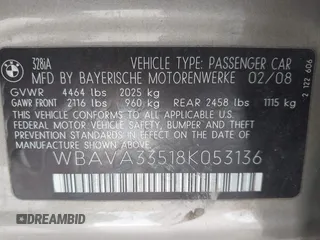 2008 BMW 3 Series 328i with VIN WBAVA33518K053136, listed as a IAAI auction lot 41640409 with 89,506 mi miles and . Bid and sale history available at DreamBid. Image 9.