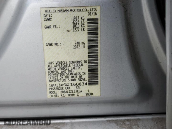 2016 Nissan Altima SV with VIN 1N4AL3AP3GC160834, listed as a Copart auction lot 48083925 with 132,797 mi miles and Salvage Title. Bid and sale history available at carsss.com. Image 14.