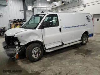 2019 GMC Savana Cargo Van with VIN 1GTW7AFGXK1363256, listed as a Copart auction lot 86720514 with 128,927 mi miles and Salvage Title. Bid and sale history available at carsss.com. Image 1.