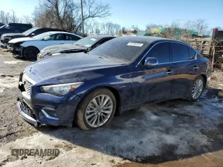 2021 Infiniti Q50 Luxe with VIN JN1EV7BRXMM751202, listed as a Copart auction lot 42238465 with 45,422 mi miles and Salvage Title. Bid and sale history available at carsss.com. Image 1.