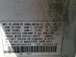2009 Honda Fit Sport with VIN JHMGE88419C001626, listed as a Copart auction lot 52047375 with 154,585 mi miles and Salvage Title. Bid and sale history available at carsss.com. Image 12.
