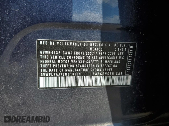 2014 Volkswagen Jetta TDI w/Sunroof & Nav with VIN 3VWPL7AJ7EM618309, listed as a Copart auction lot 52991515 with 116,722 mi miles and Salvage title. Bid and sale history available at DreamBid. Image 13.