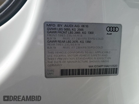 2017 Audi Q5 Premium Plus z VIN WA1D7AFP1HA010320, wystawiony jako Copart lot #61471775 z przebiegiem 62 967 mil mil oraz Szkoda całkowita • Salvage title. Historia ofert i sprzedaży dostępna na DreamBid. Obrazek 13.
