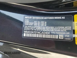 2022 BMW 4 Series M440i with VIN WBA53AT01NCJ52404, listed as a Copart auction lot 54464474 with 16,880 mi miles and Salvage title. Bid and sale history available at DreamBid. Image 12.