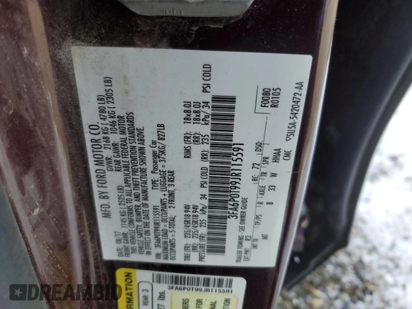 2018 Ford Fusion SE with VIN 3FA6P0T99JR115591, listed as a Copart auction lot 43959495 with 132,245 mi miles and Clean Title. Bid and sale history available at carsss.com. Image 12.