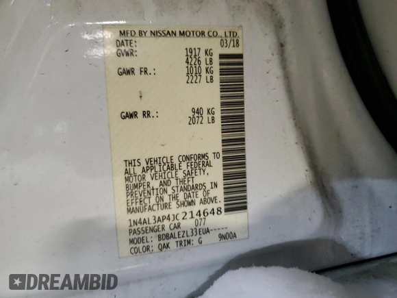 2018 Nissan Altima S with VIN 1N4AL3AP4JC214648, listed as a Copart auction lot 45729575 with 47,260 mi miles and Clean Title. Bid and sale history available at DreamBid. Image 14.